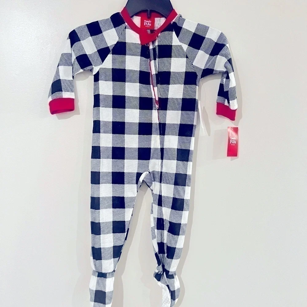 Family Pajamas Matching Baby Thermal Waffle Buffalo Check Footie One-Piece 6-9mo